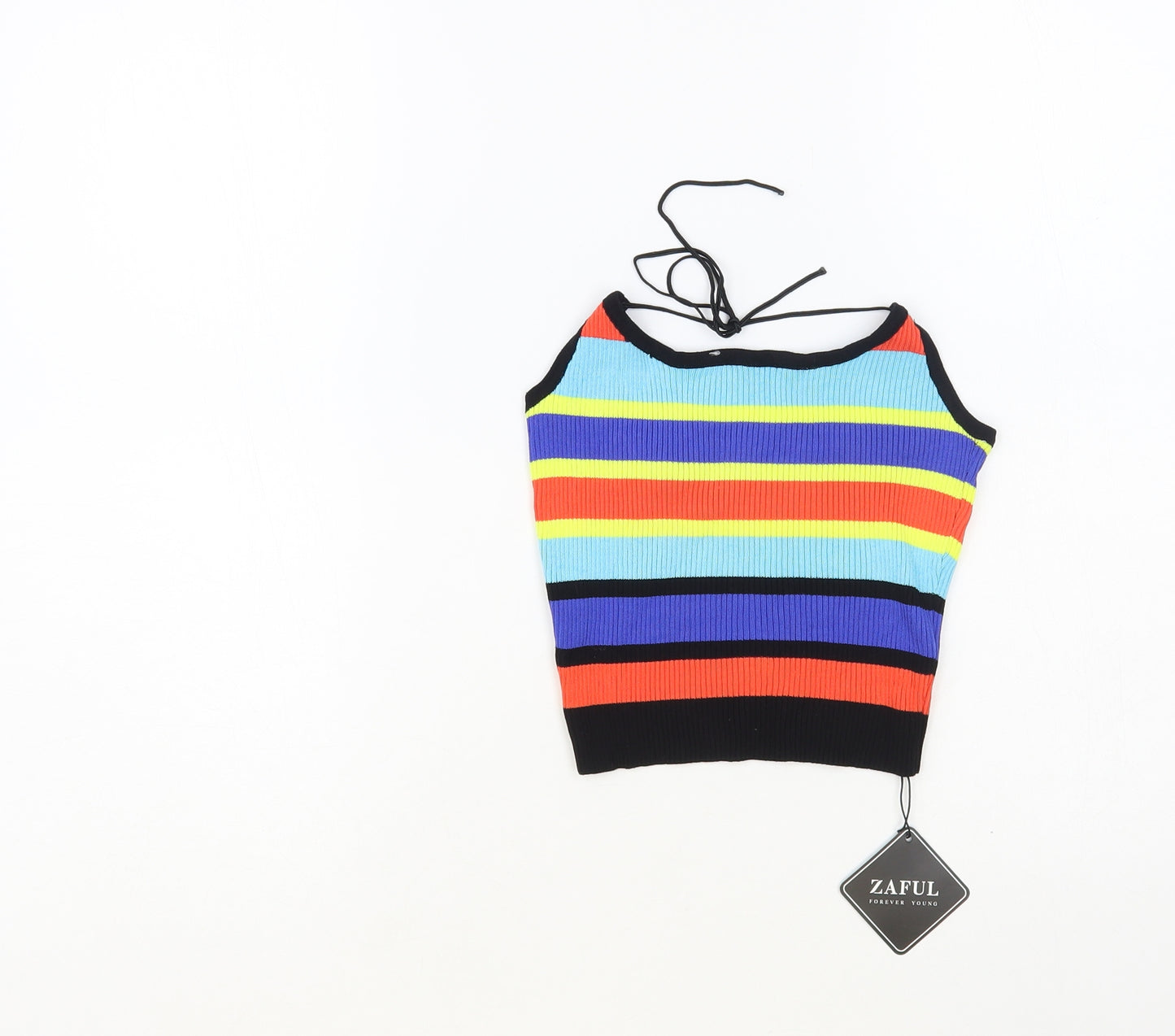 Zaful Womens Multicoloured Striped Acrylic Cropped Tank Size S Halter