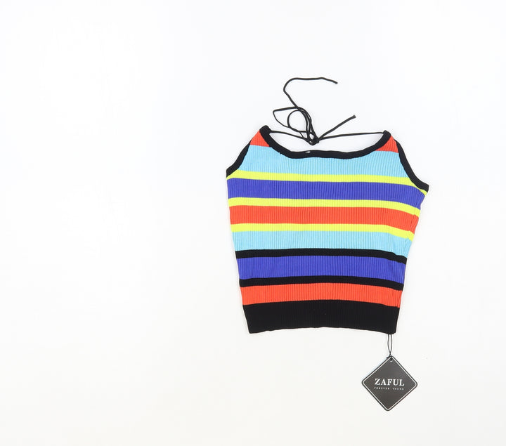 Zaful Womens Multicoloured Striped Acrylic Cropped Tank Size S Halter