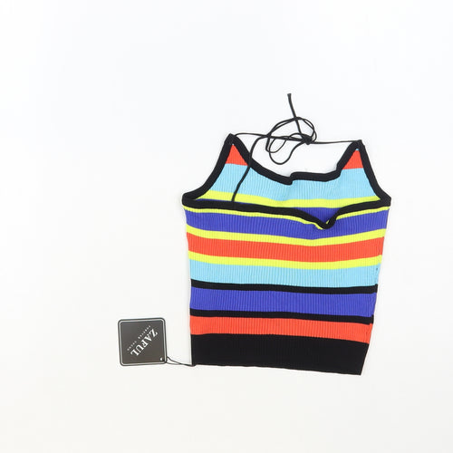 Zaful Womens Multicoloured Striped Acrylic Cropped Tank Size S Halter