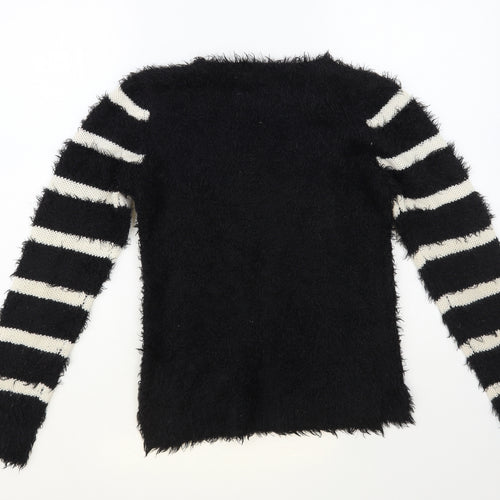 Dunnes Stores Womens Black Round Neck Striped Polyester Pullover Jumper Size S
