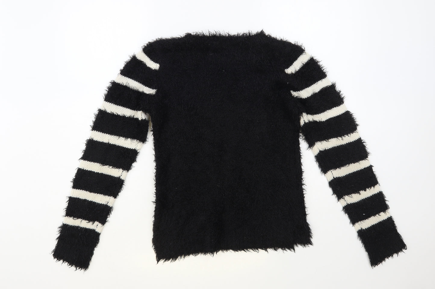 Dunnes Stores Womens Black Round Neck Striped Polyester Pullover Jumper Size S