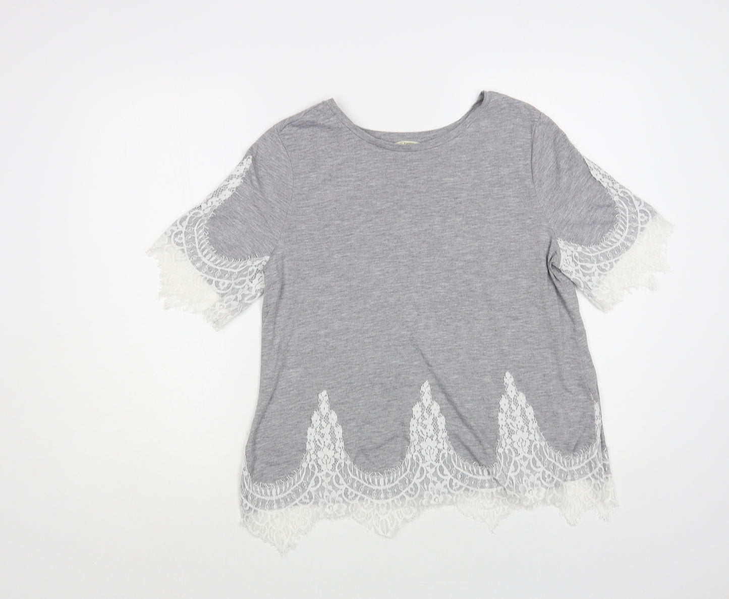 George Womens Grey Polyester Basic T-Shirt Size 12 Round Neck - Lace Detail