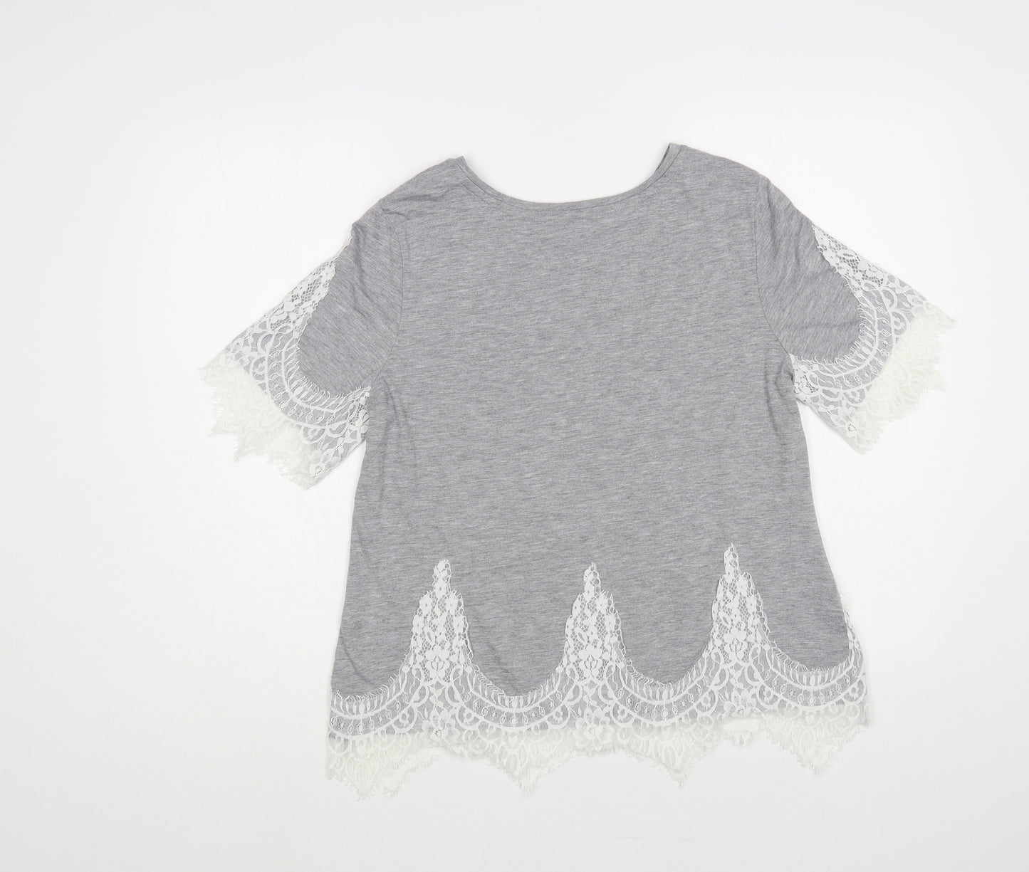 George Womens Grey Polyester Basic T-Shirt Size 12 Round Neck - Lace Detail