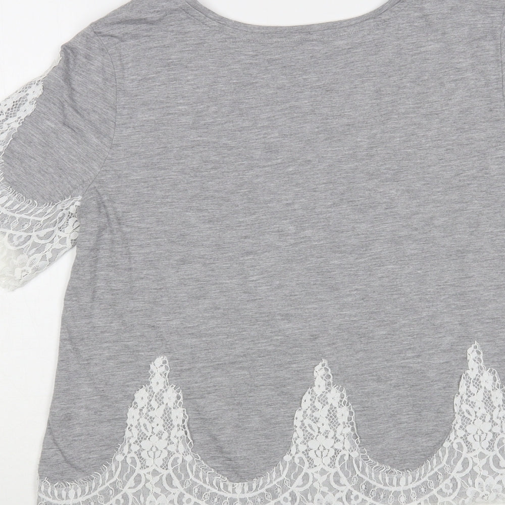 George Womens Grey Polyester Basic T-Shirt Size 12 Round Neck - Lace Detail