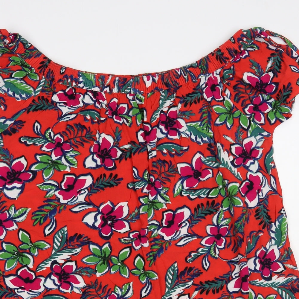 Papaya Womens Red Floral Viscose Shift Size 18 Off the Shoulder Pullover