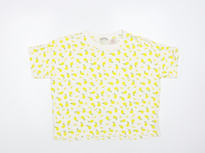 Monki Womens White Geometric Cotton Basic T-Shirt Size XS Crew Neck - Lemon Print