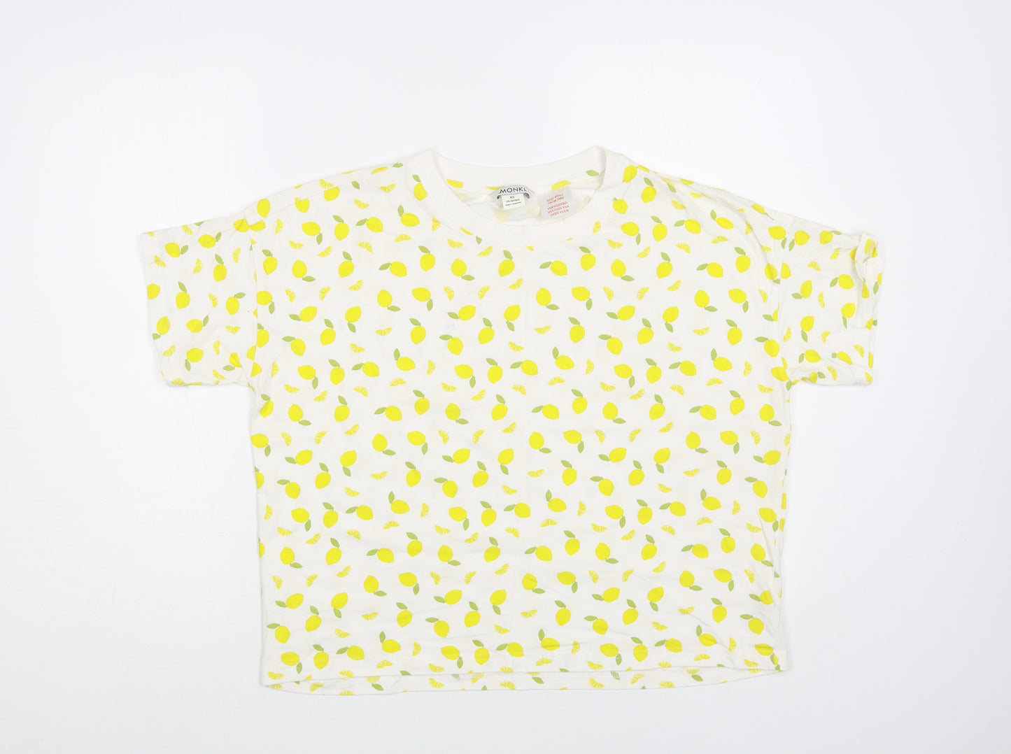 Monki Womens White Geometric Cotton Basic T-Shirt Size XS Crew Neck - Lemon Print