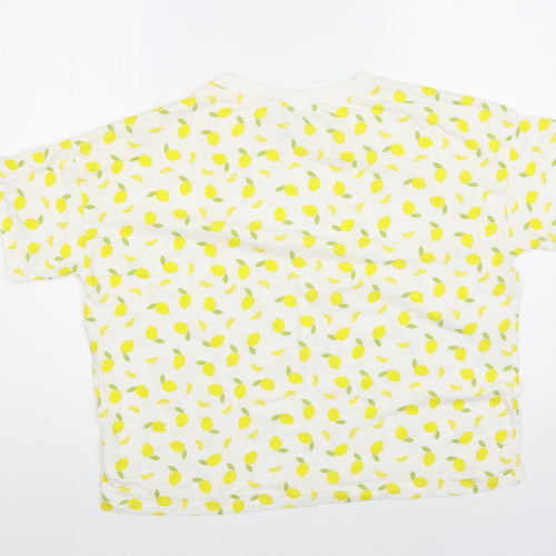 Monki Womens White Geometric Cotton Basic T-Shirt Size XS Crew Neck - Lemon Print