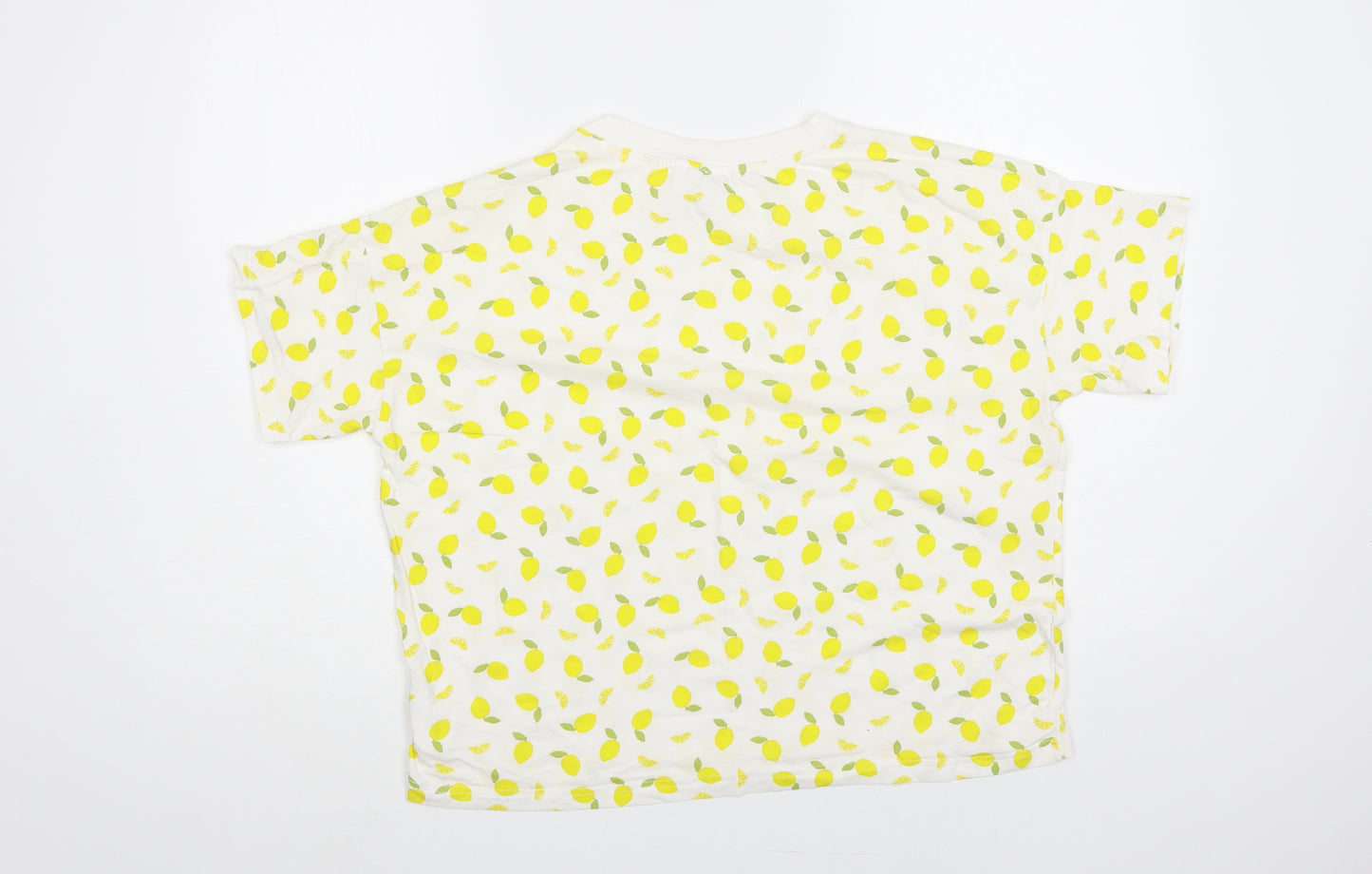 Monki Womens White Geometric Cotton Basic T-Shirt Size XS Crew Neck - Lemon Print