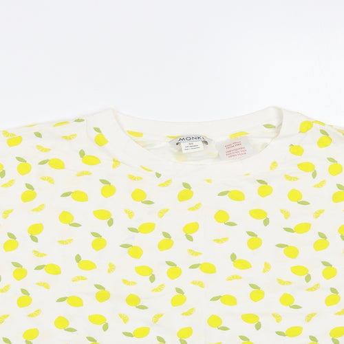 Monki Womens White Geometric Cotton Basic T-Shirt Size XS Crew Neck - Lemon Print
