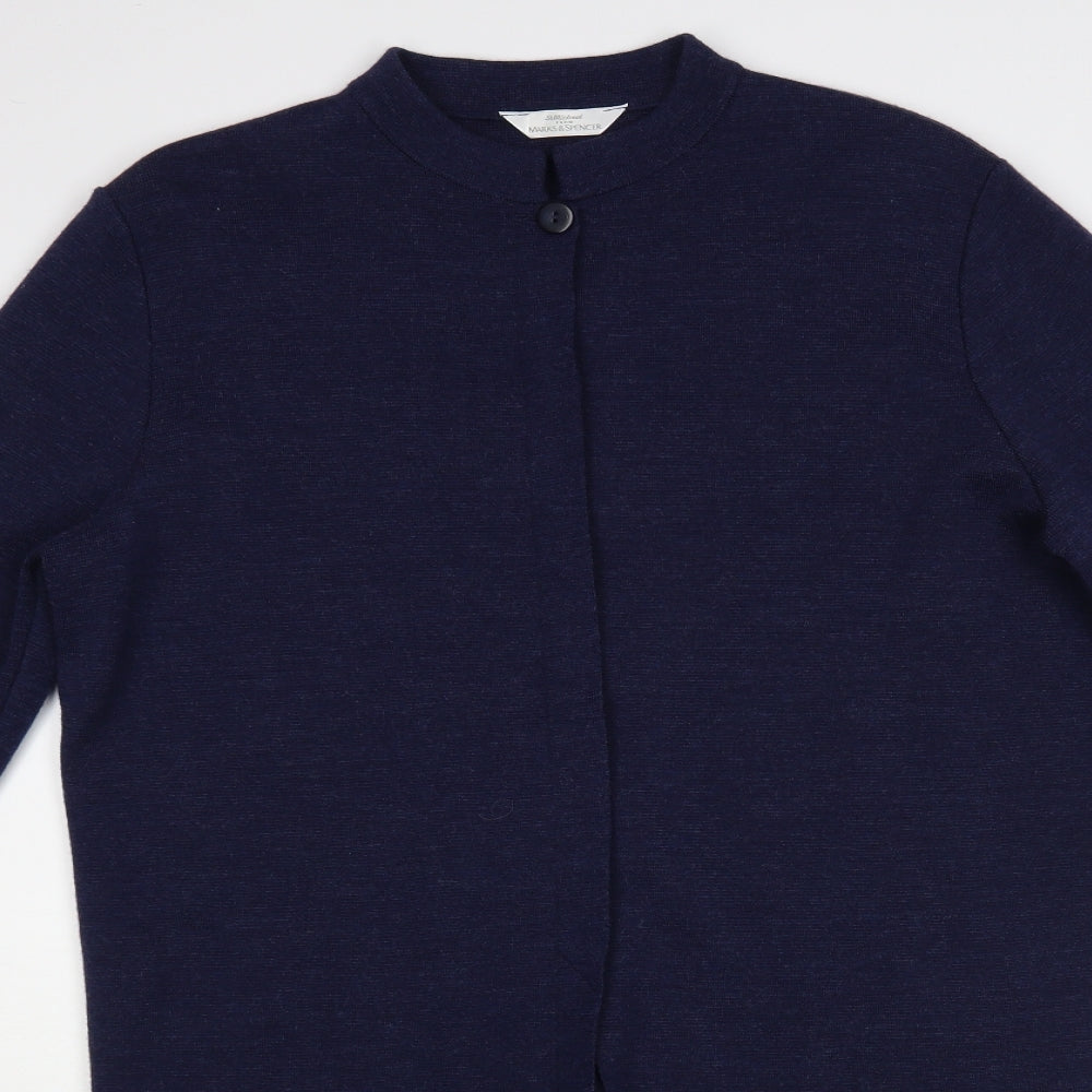 Marks and Spencer Womens Blue Round Neck Wool Cardigan Jumper Size 18