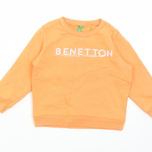 United Colors of Benetton Boys Orange Round Neck Cotton Pullover Jumper Size 2 Years Pullover - Benetton