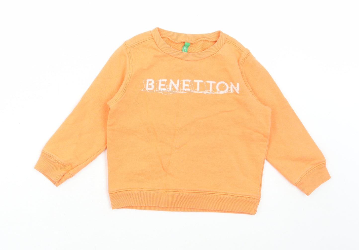 United Colors of Benetton Boys Orange Round Neck Cotton Pullover Jumper Size 2 Years Pullover - Benetton