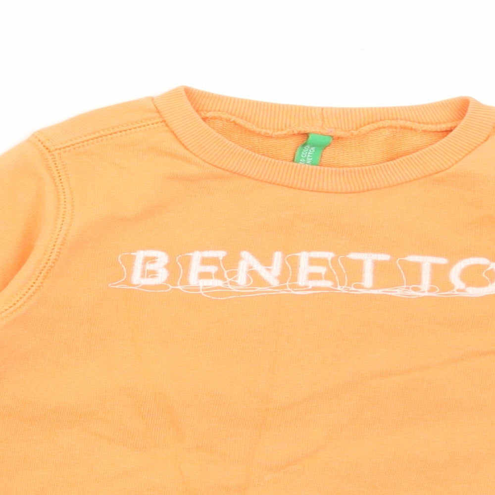 United Colors of Benetton Boys Orange Round Neck Cotton Pullover Jumper Size 2 Years Pullover - Benetton