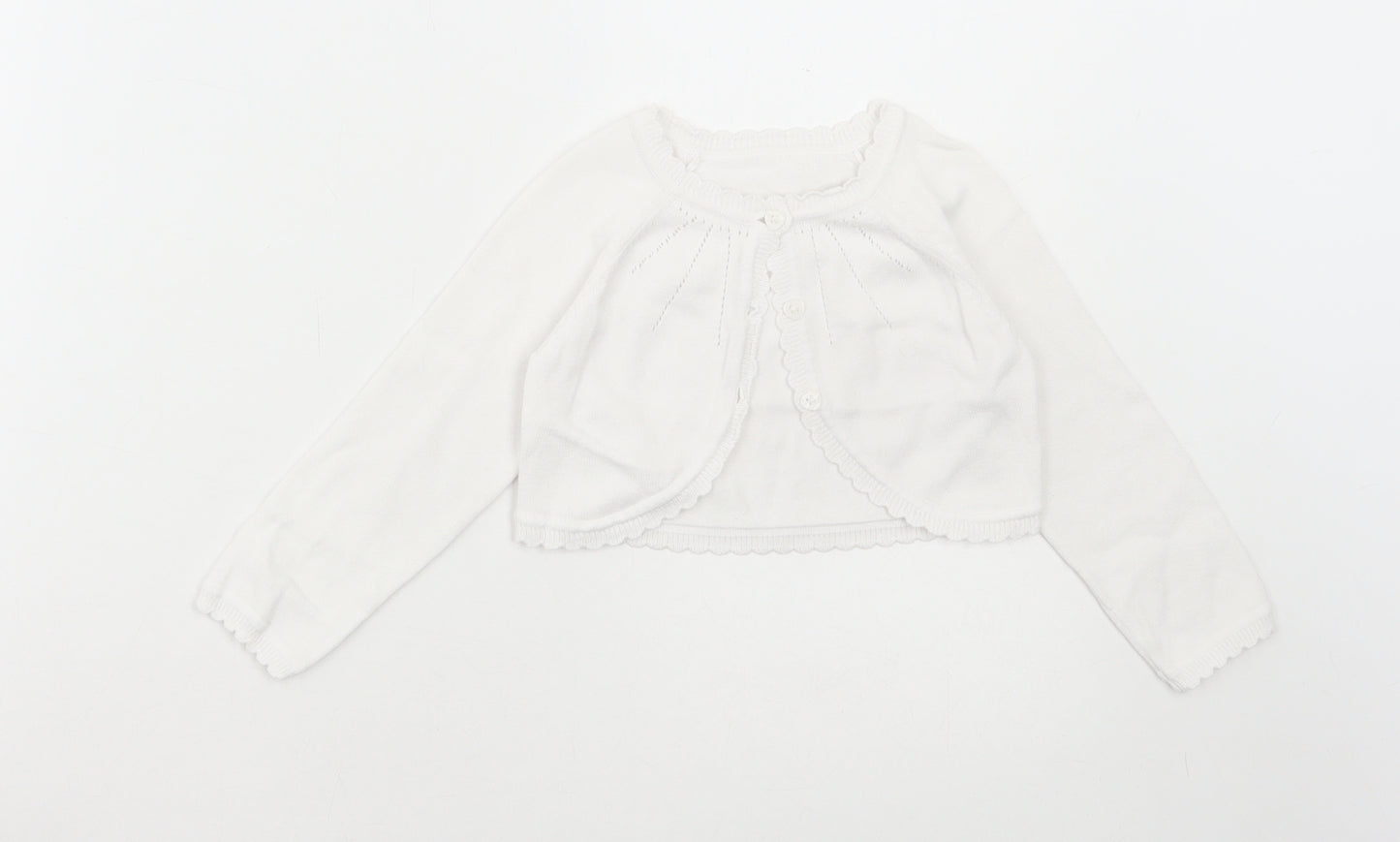 George Girls White Cotton Cardigan Jumper Size 18-24 Months Button