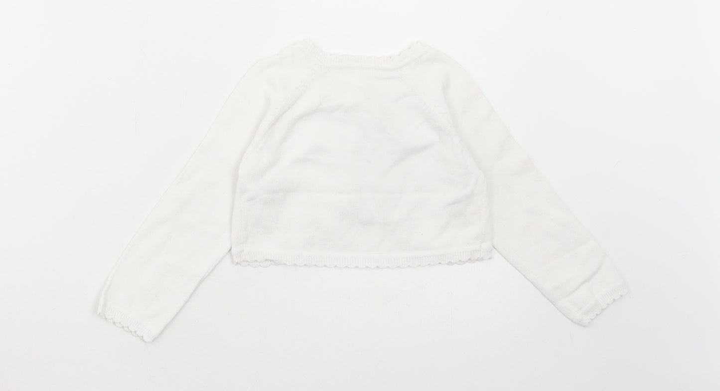 George Girls White Cotton Cardigan Jumper Size 18-24 Months Button