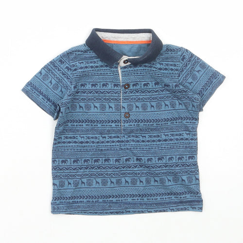 Matalan Boys Blue Geometric Cotton Pullover Polo Size 3-6 Months Collared Button - Animal print