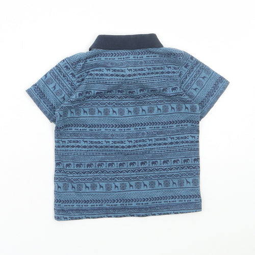 Matalan Boys Blue Geometric Cotton Pullover Polo Size 3-6 Months Collared Button - Animal print