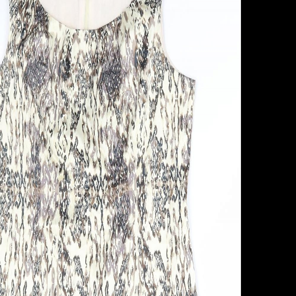 Oasis Womens Brown Geometric Cotton Bodycon Size 12 Scoop Neck Zip