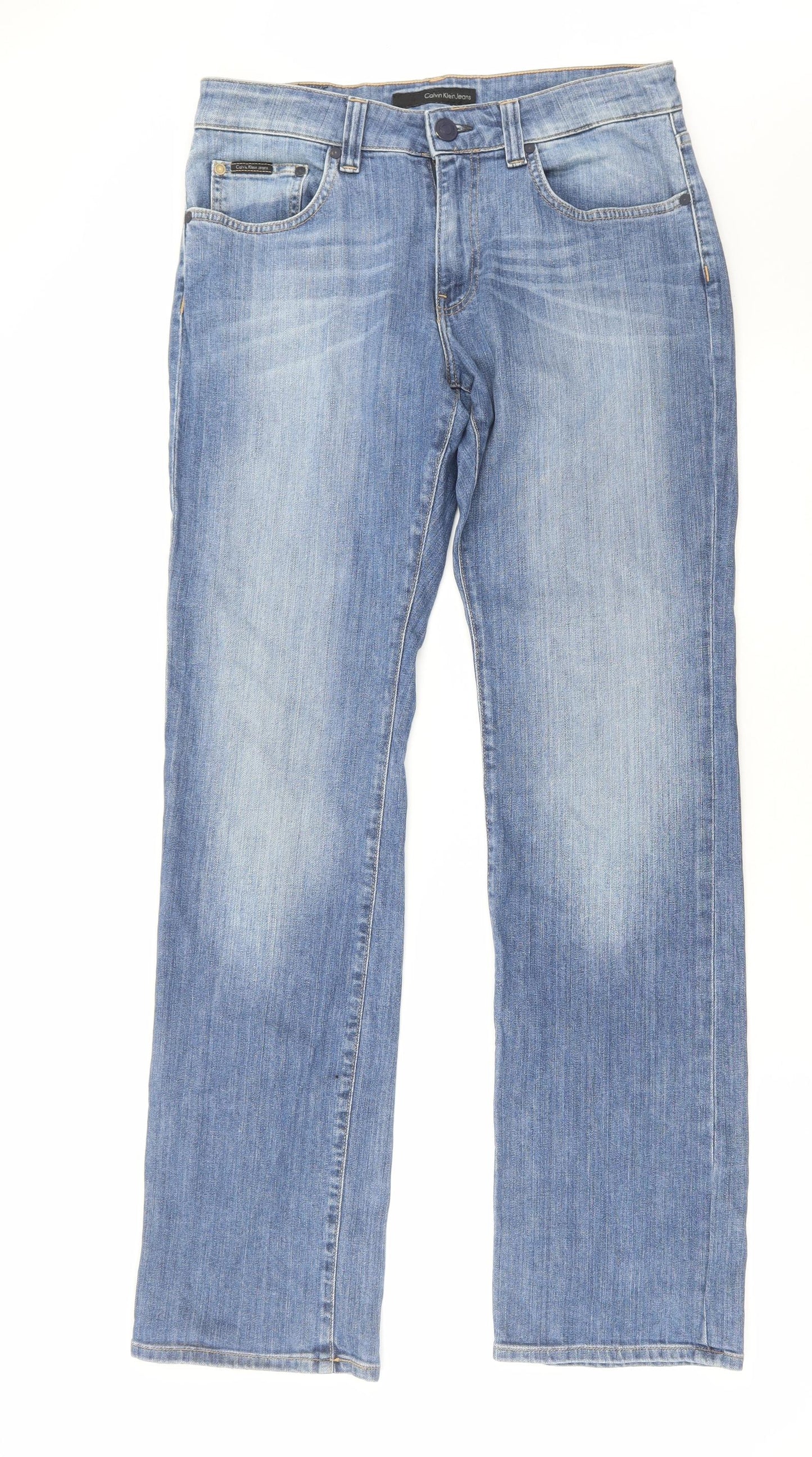 Calvin Klein Mens Blue Cotton Straight Jeans Size 36 in L33 in Regular Zip