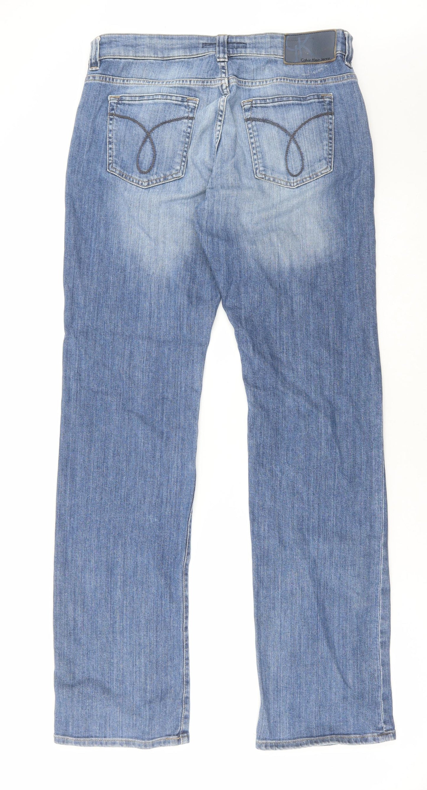 Calvin Klein Mens Blue Cotton Straight Jeans Size 36 in L33 in Regular Zip