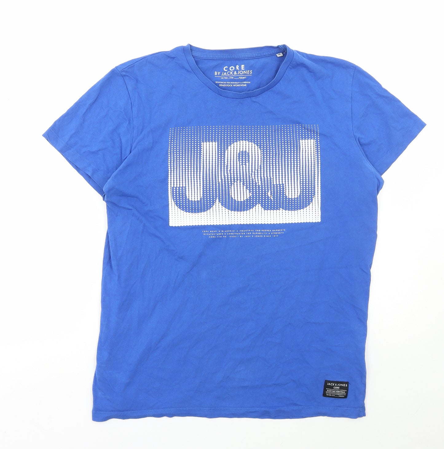 JACK & JONES Mens Blue Cotton T-Shirt Size M Round Neck