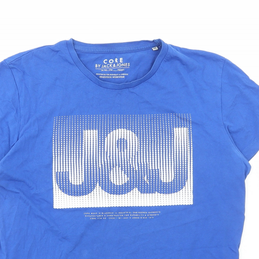 JACK & JONES Mens Blue Cotton T-Shirt Size M Round Neck