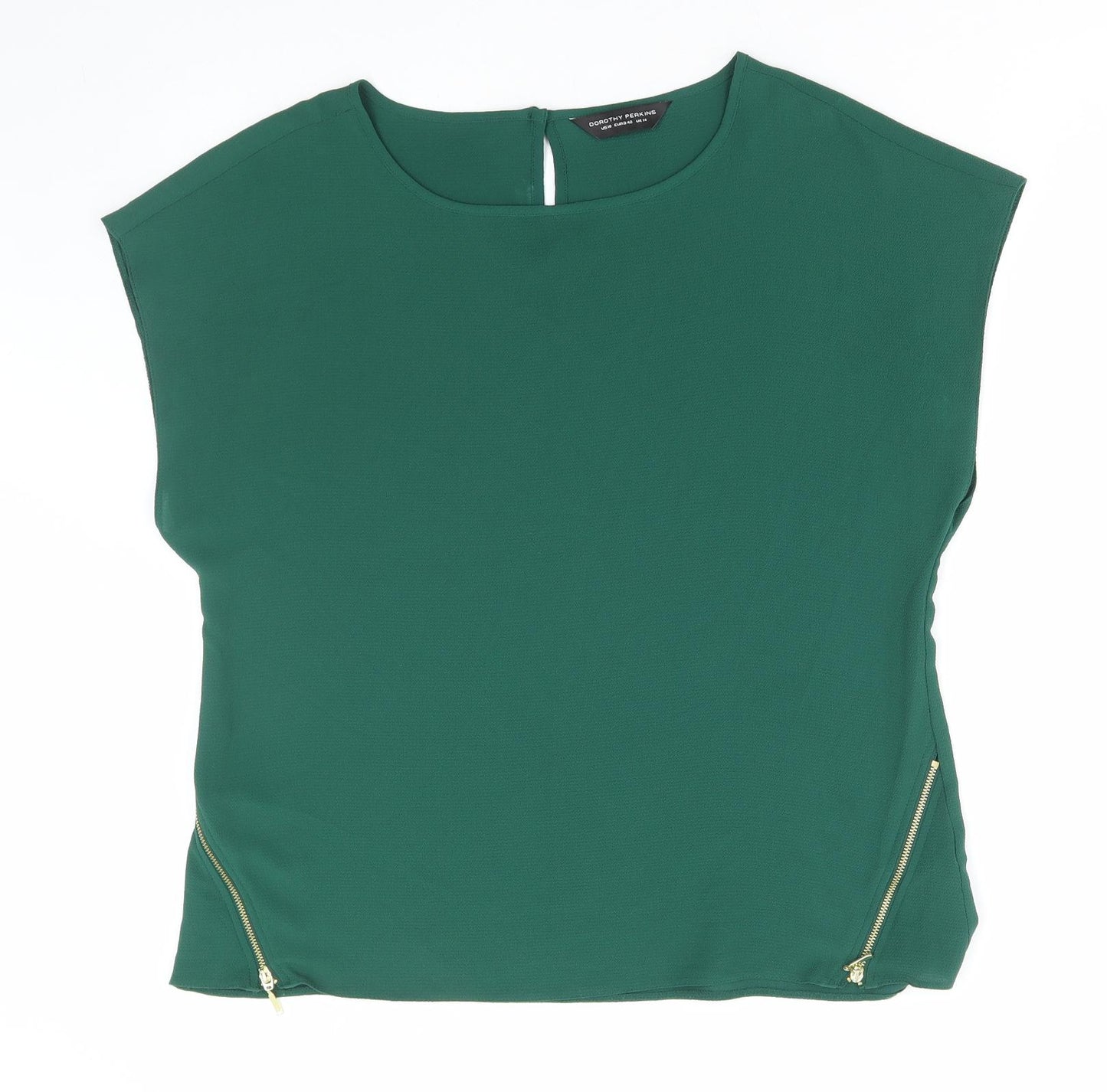 Dorothy Perkins Womens Green Polyester Basic Blouse Size 14 Round Neck