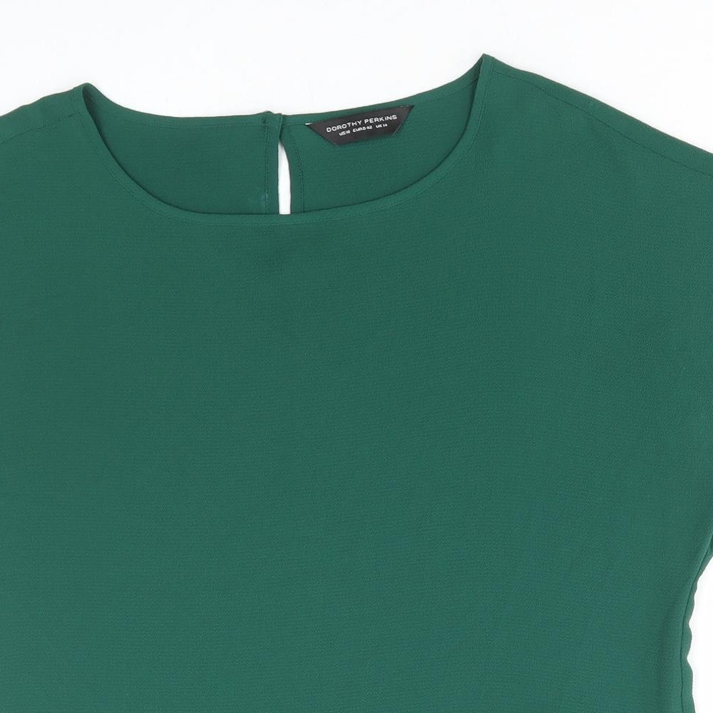 Dorothy Perkins Womens Green Polyester Basic Blouse Size 14 Round Neck
