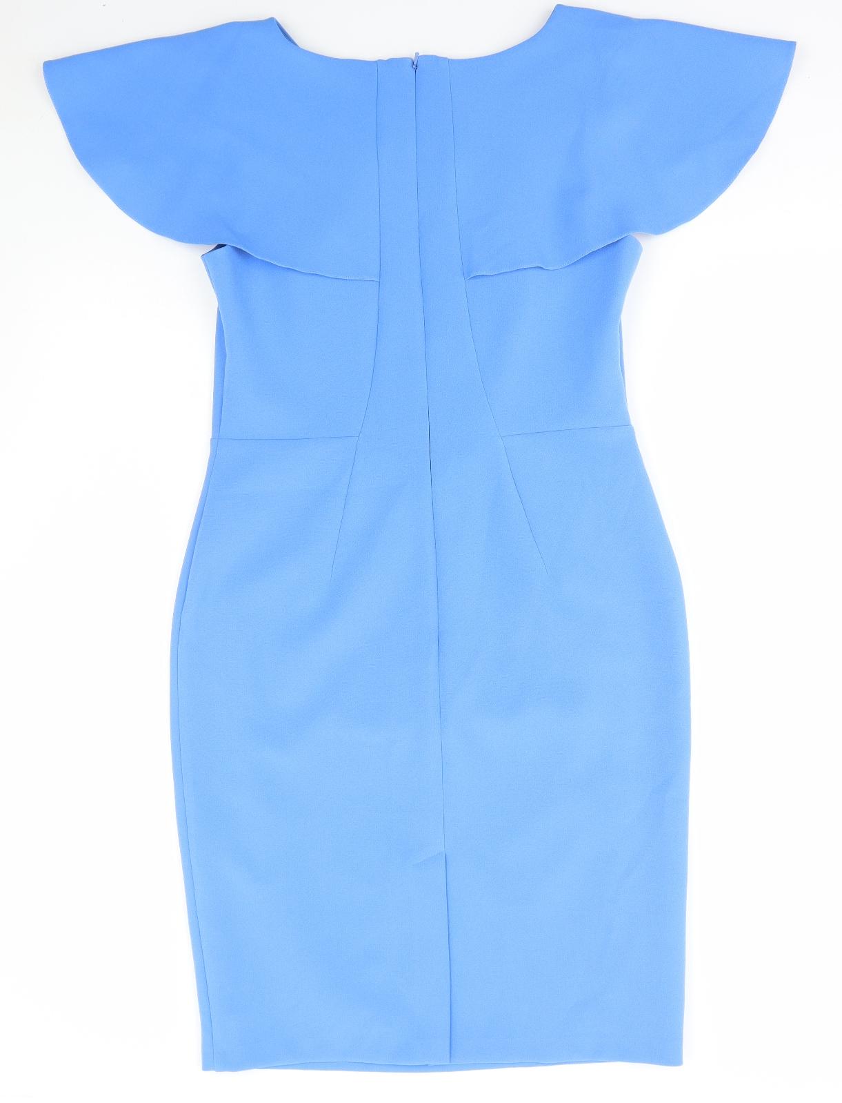 Eden Row Womens Blue Polyester Pencil Dress Size 14 Round Neck Zip