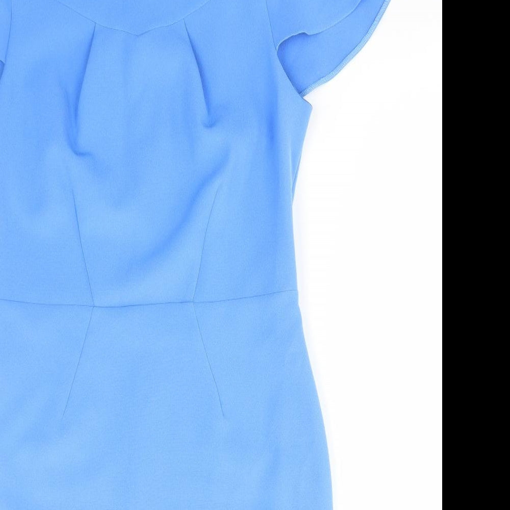 Eden Row Womens Blue Polyester Pencil Dress Size 14 Round Neck Zip