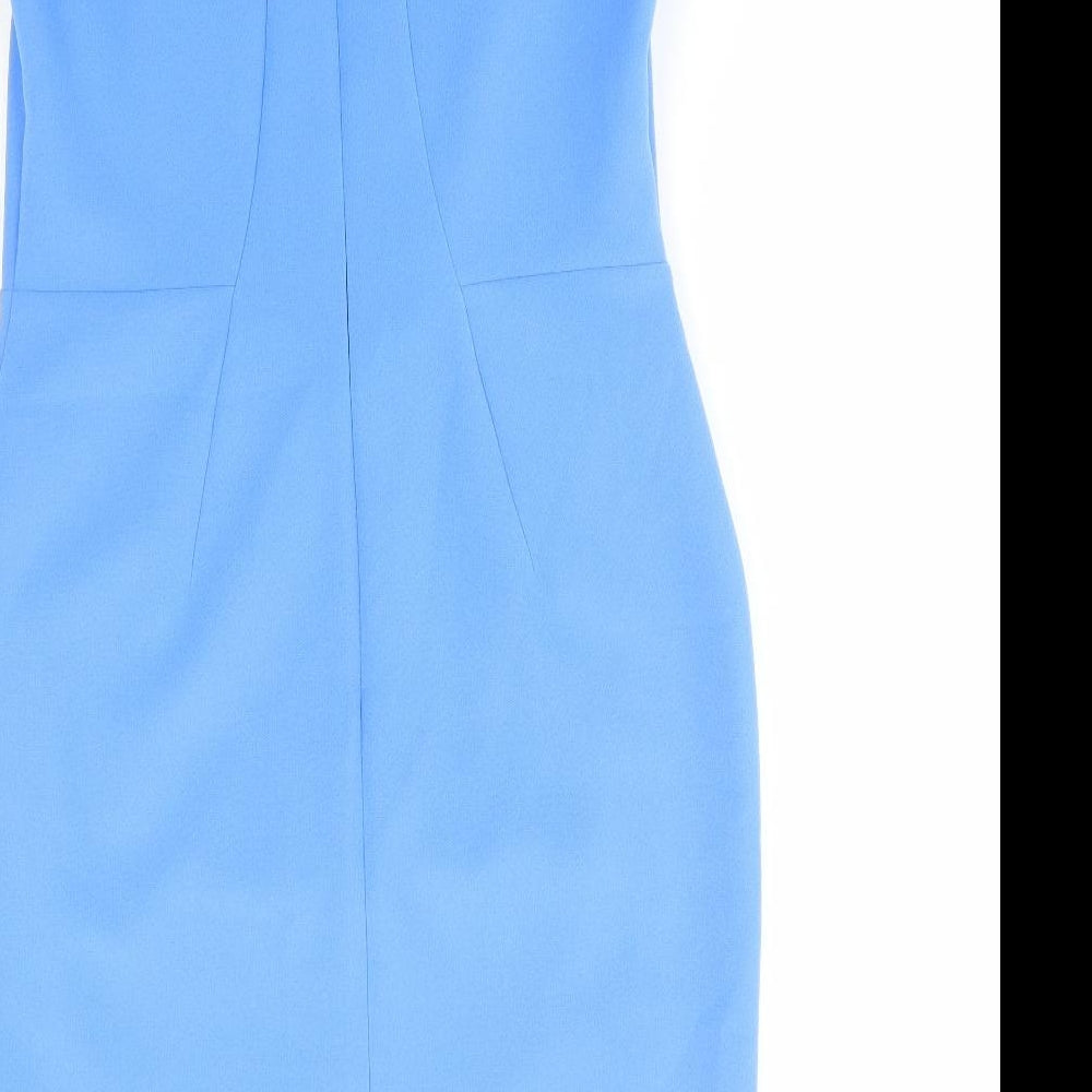 Eden Row Womens Blue Polyester Pencil Dress Size 14 Round Neck Zip