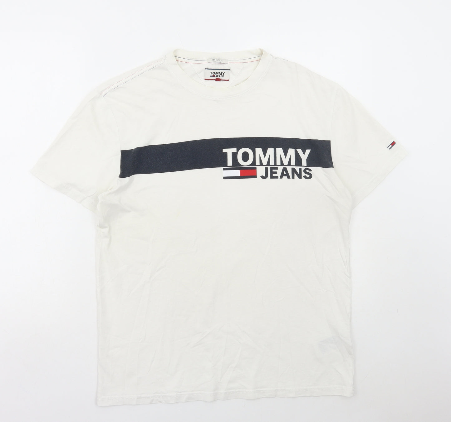 Tommy Jeans Mens White Cotton T-Shirt Size M Round Neck