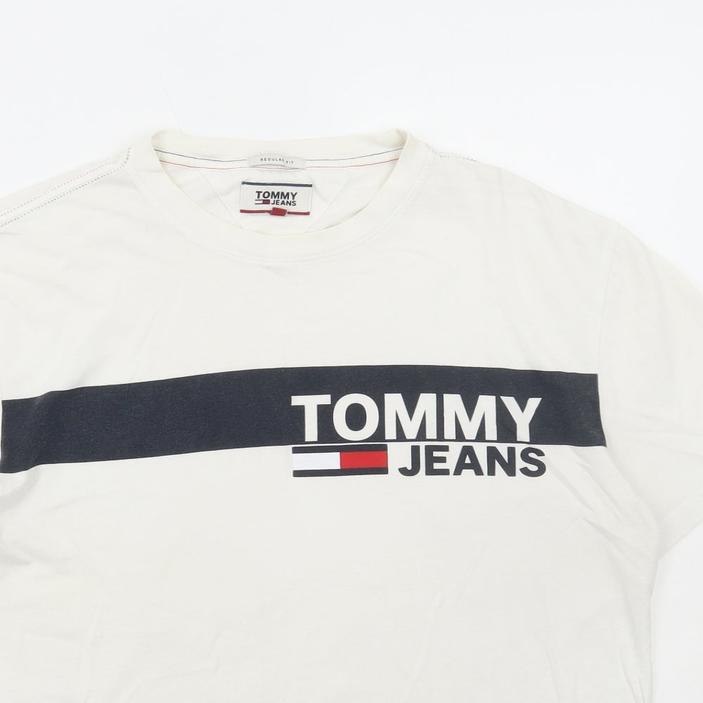 Tommy Jeans Mens White Cotton T-Shirt Size M Round Neck