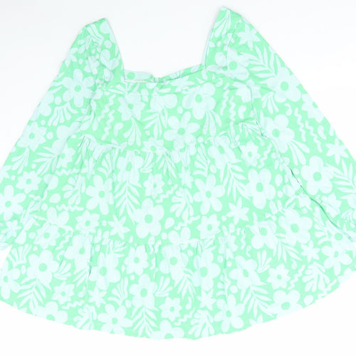 ASOS Womens Green Floral Cotton Shift Size 10 Square Neck Pullover