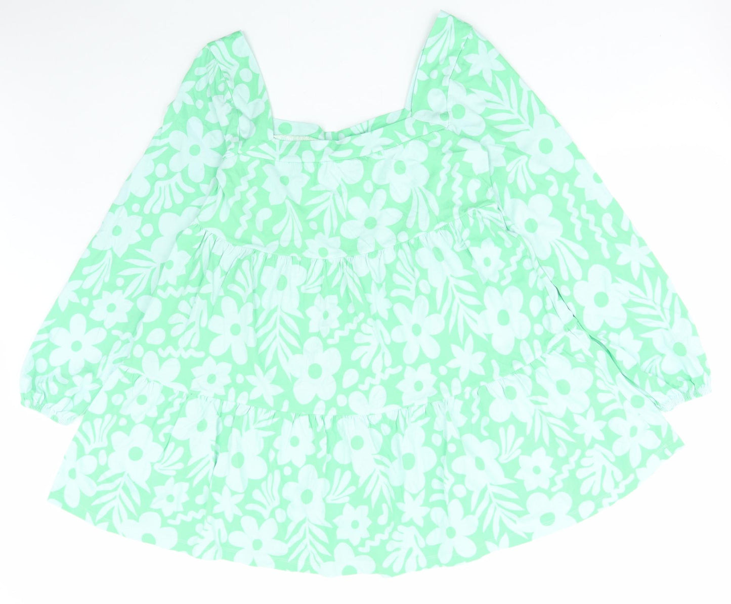 ASOS Womens Green Floral Cotton Shift Size 10 Square Neck Pullover