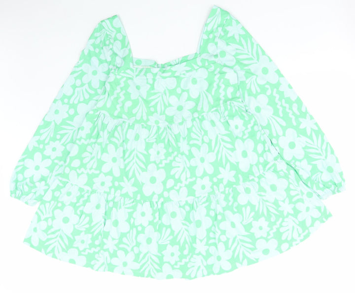 ASOS Womens Green Floral Cotton Shift Size 10 Square Neck Pullover