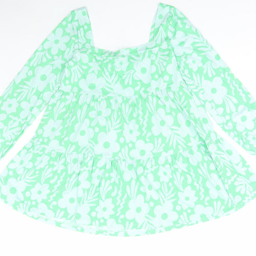 ASOS Womens Green Floral Cotton Shift Size 10 Square Neck Pullover