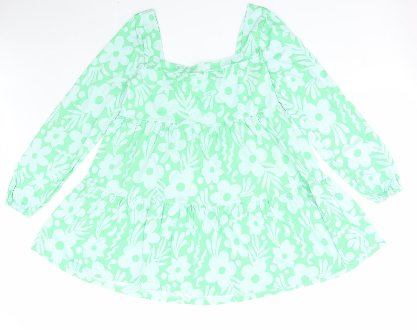 ASOS Womens Green Floral Cotton Shift Size 10 Square Neck Pullover