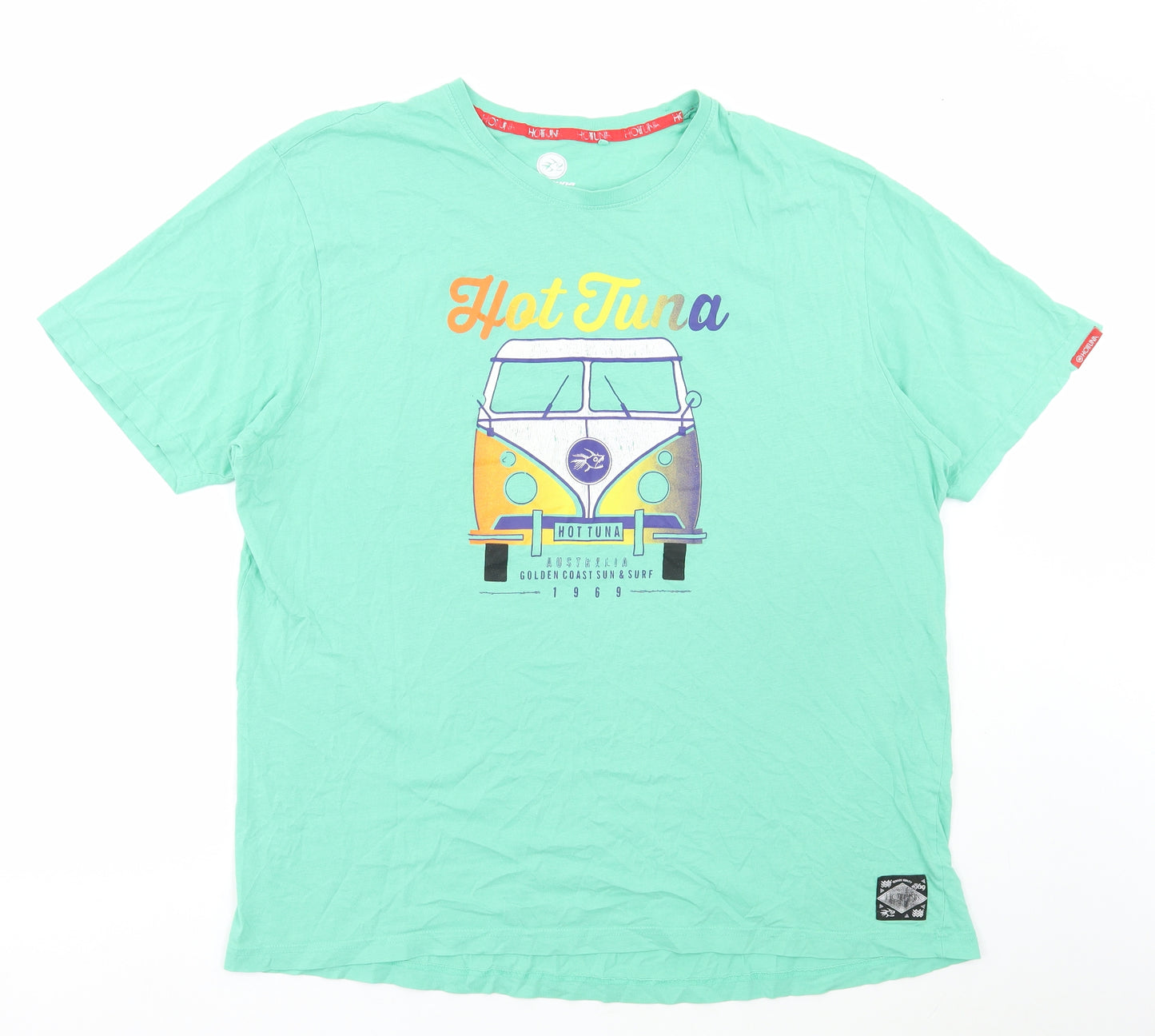 Hot Tuna Mens Green Polyester T-Shirt Size 2XL Round Neck - Campervan