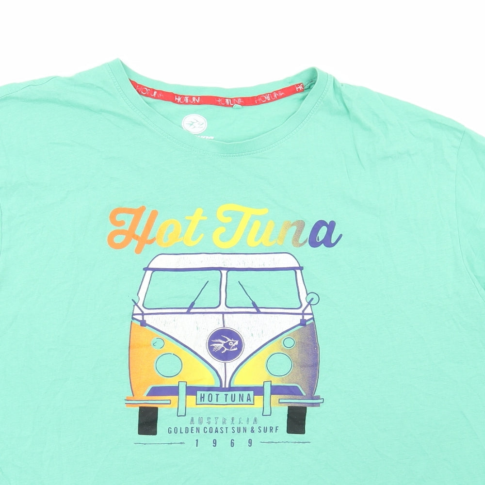 Hot Tuna Mens Green Polyester T-Shirt Size 2XL Round Neck - Campervan