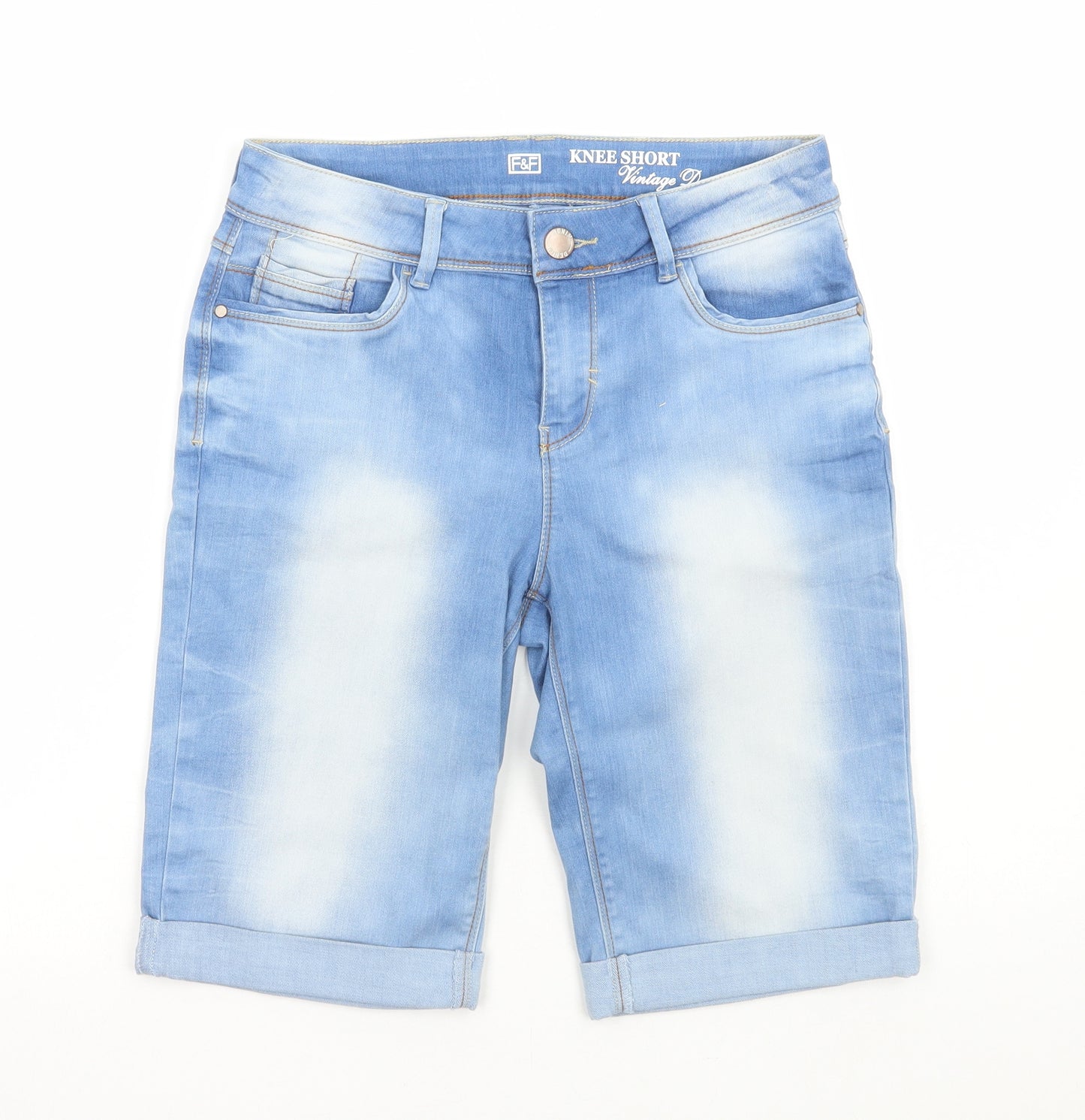 F&F Womens Blue Cotton Bermuda Shorts Size 10 L11.5 in Regular Zip