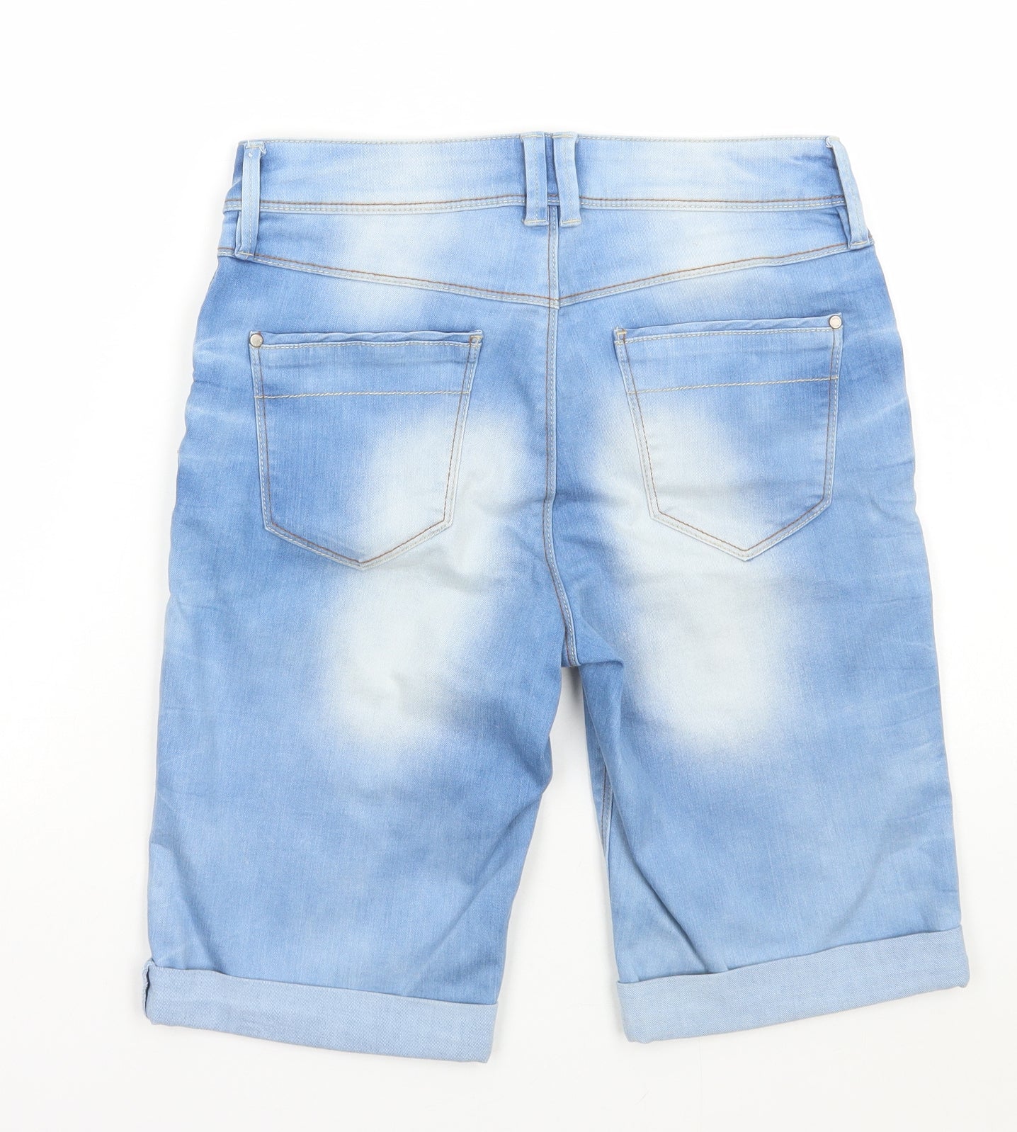 F&F Womens Blue Cotton Bermuda Shorts Size 10 L11.5 in Regular Zip