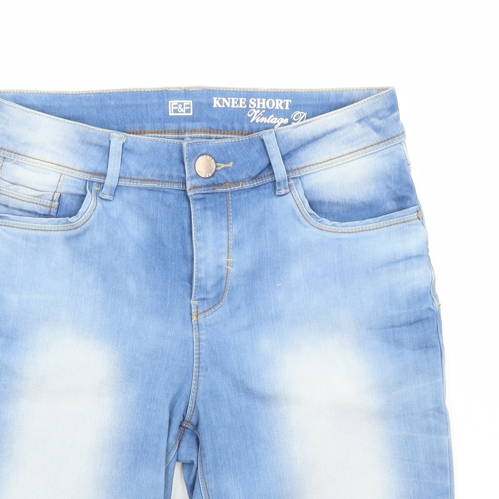 F&F Womens Blue Cotton Bermuda Shorts Size 10 L11.5 in Regular Zip