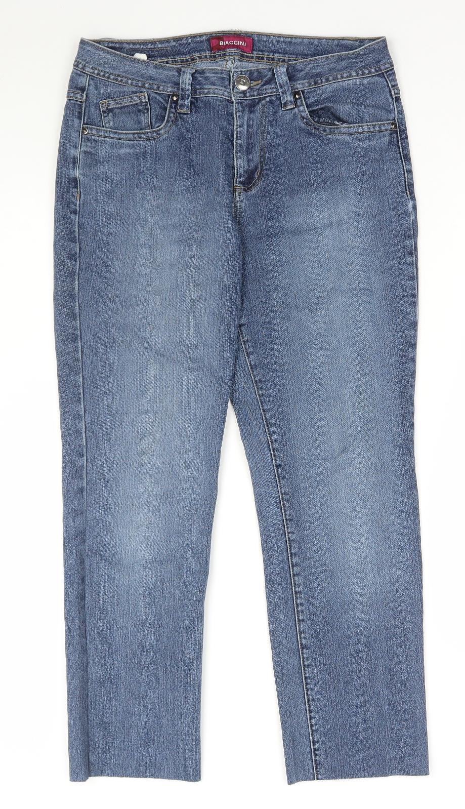 Biaggini Womens Blue Cotton Straight Jeans Size 10 L28 in Regular Zip