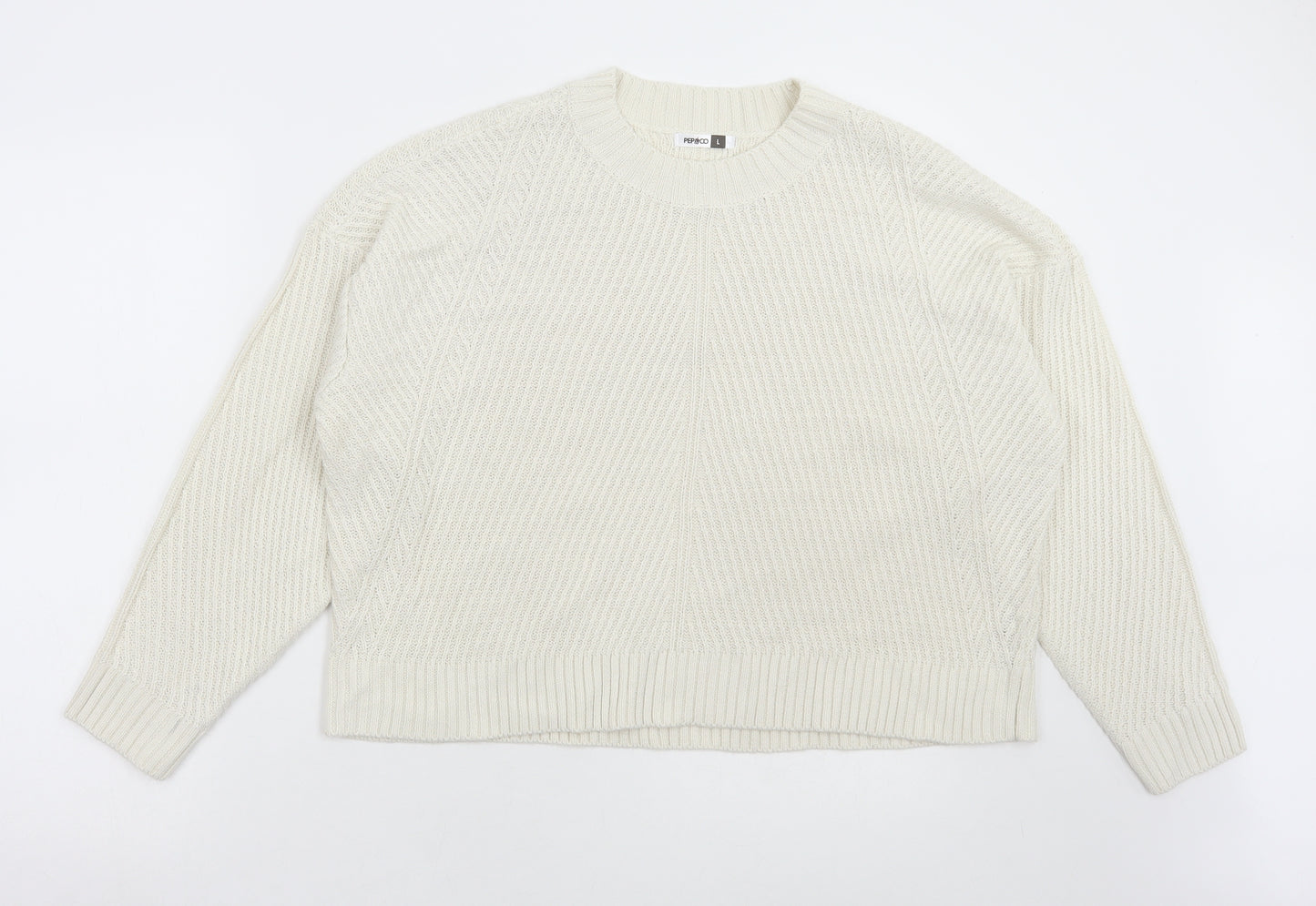 Pep & Co Womens Ivory Round Neck Acrylic Pullover Jumper Size L