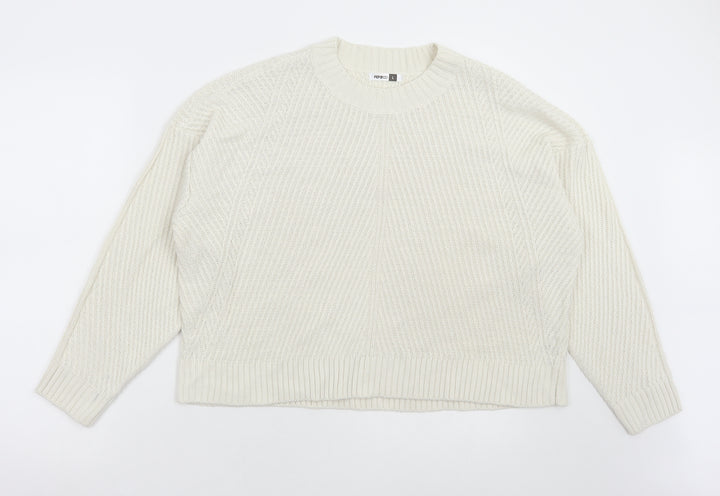 Pep & Co Womens Ivory Round Neck Acrylic Pullover Jumper Size L