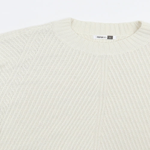 Pep & Co Womens Ivory Round Neck Acrylic Pullover Jumper Size L