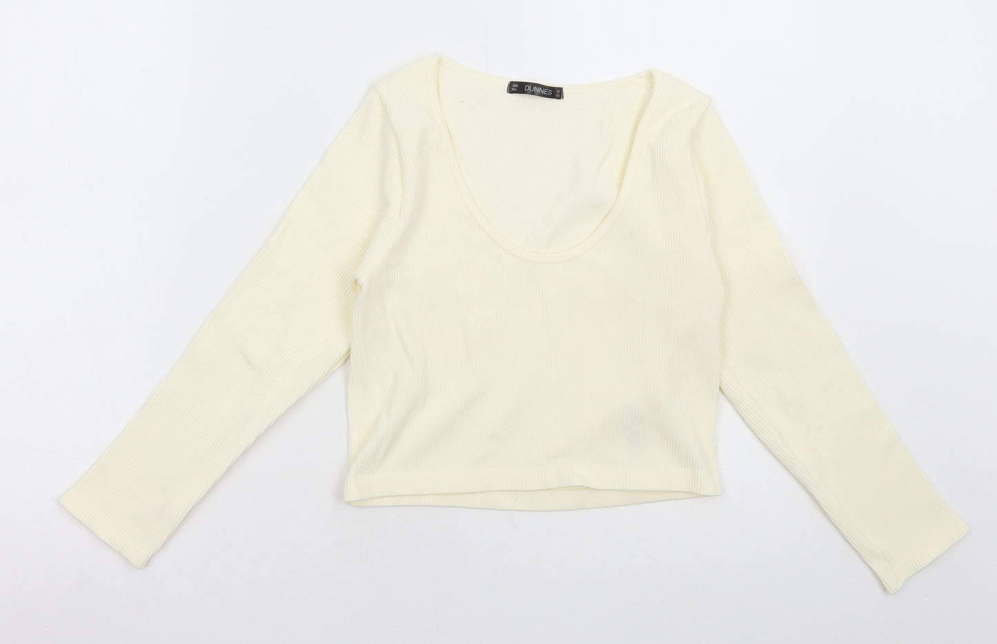 Dunnes Stores Womens Ivory Striped Polyamide Cropped T-Shirt Size M Scoop Neck - Ribbed
