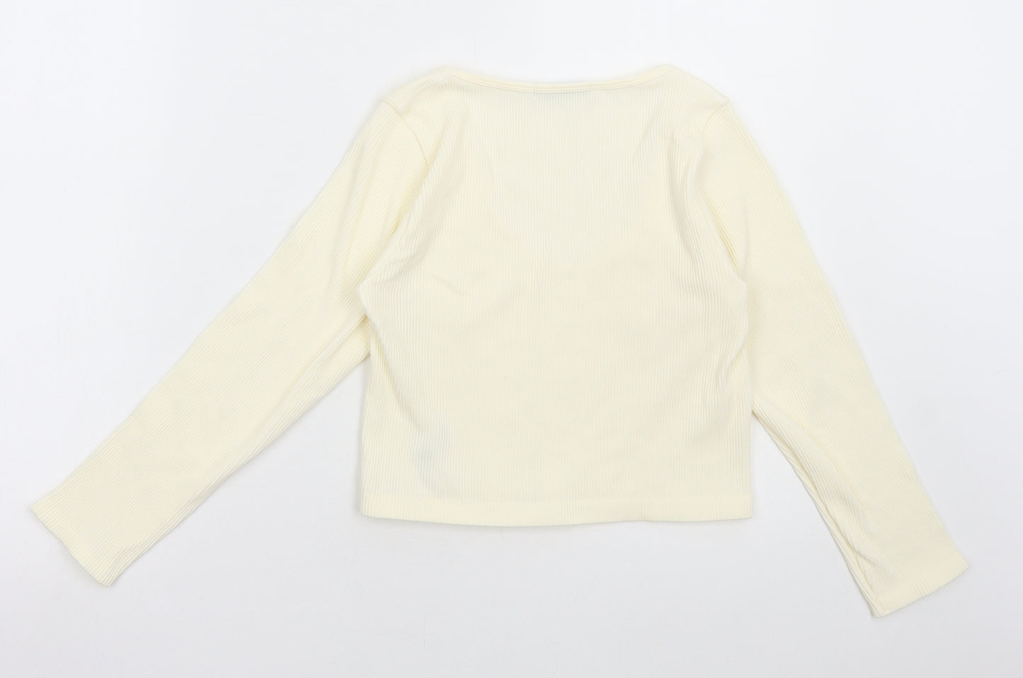 Dunnes Stores Womens Ivory Striped Polyamide Cropped T-Shirt Size M Scoop Neck - Ribbed